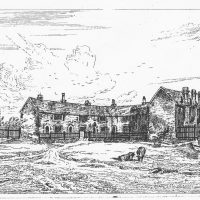 The Almshouses Chenies; a postcard. The almshouses were created in 1605, and provided social care to individuals until they were pulled down in 1888. Photograph sourced from the Bucks Archives Almhouses postcard