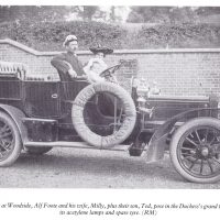 Woodside House. Alf Foote and his wife, Milly, plus their son, Ted, pose in the Duchess's grand tourer. Photo credit Rose Maling. Used with kind permission from Carolyn Birch.