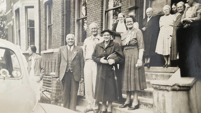 Len, Laurie, Dorothy & Mrs Johnson (Eleanor's mother) as Laurie & Dorothy leave CIM for London airport en route to thailand - July 1955