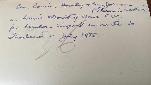 Len, Laurie, Dorothy & Mrs Johnson (Eleanor's mother) as Laurie & Dorothy leave CIM for London airport en route to thailand - July 1955